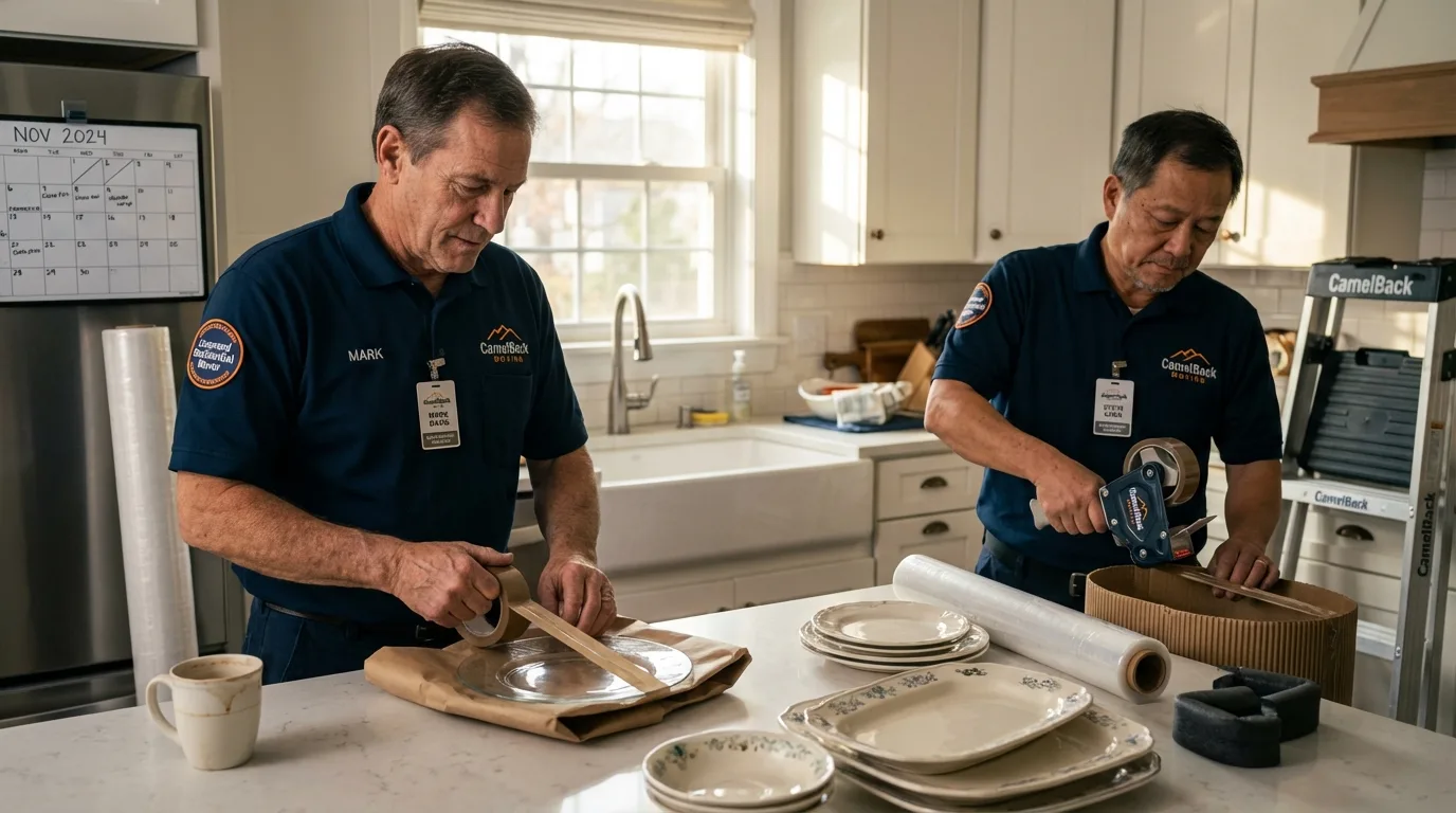 Professional crew packing kitchen dishware in Weedsport, NY